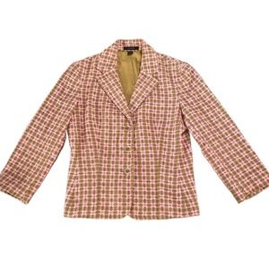 Express Pink Brown Tweed Cropped Work Blazer Button Front Classic Size 8‎